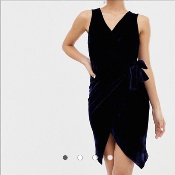 Parisian Navy Blue Velour Side Tie Wrap Dress - Picture 1 of 15